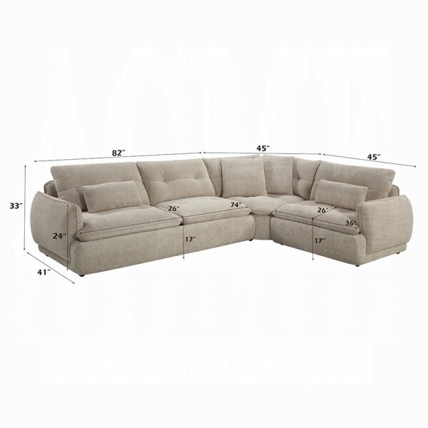 Jonina Sectional Sofa with 4 Pillows in Beige Chenille LV04840 By ACME 14