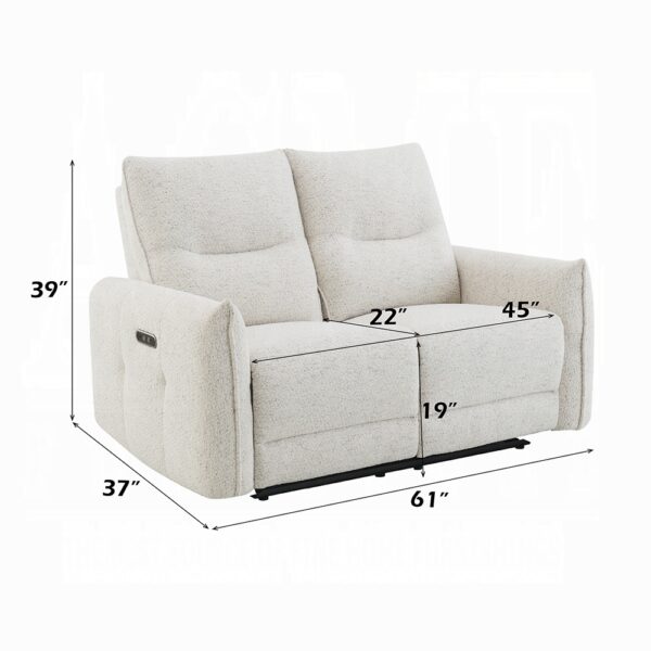 Lalisa Power Motion Loveseat with USB Port in Cream Chenille LV04781 By ACME 13