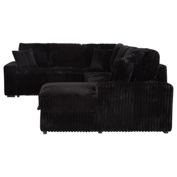 Devonshire Corduroy Sleeper Sectional Sofa Storage Chaise Black by Coaster Furniture