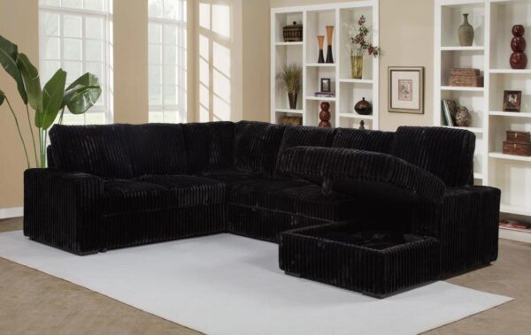 Devonshire Corduroy Sleeper Sectional Sofa Storage Chaise Black by Coaster Furniture