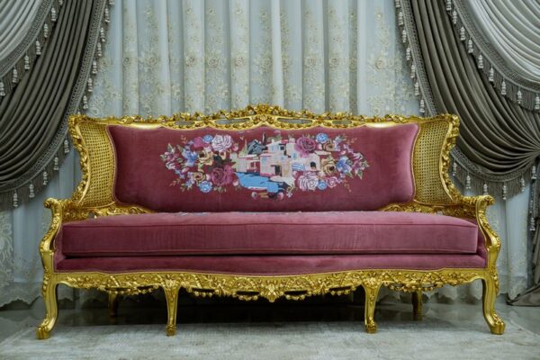 Handmade Gold Magenta Orchid Sofa 4