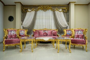 Handmade Gold Magenta Orchid Sofa Set
