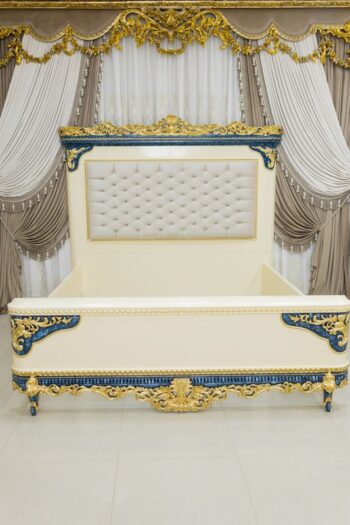 Handmade Cream Gold Blue Cleopatra King Bed