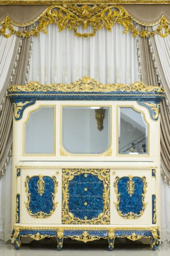 Handmade Cream Gold Blue Cleopatra Dresser with Mirror