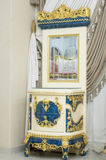 Handmade Cream Gold Blue Cleopatra Nightstand with Mirror