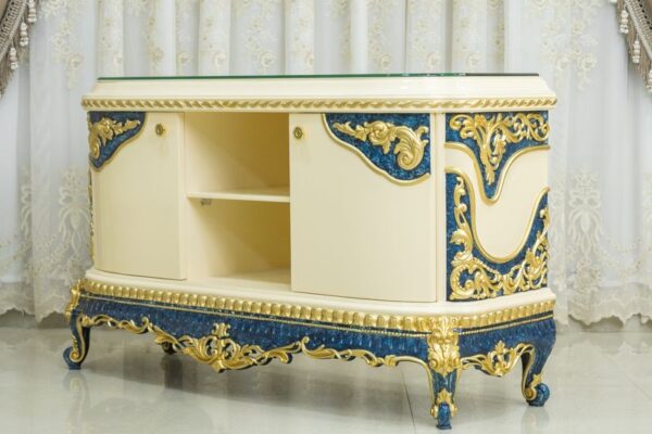 Handmade Cream Gold Blue Cleopatra Console Tv. 4