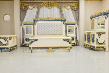 5PCS Handmade Cream Gold Blue Cleopatra Bedroom Set 4