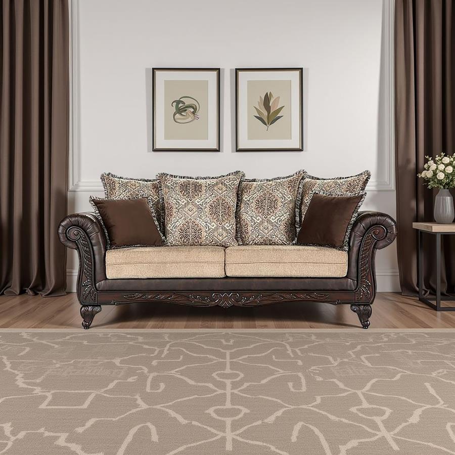 Elmbrook Traditional Faux Leather Sofa Brown By Coaster Furniture Luxury Living Room Furniture Mobilia Cleopatra 3 Elmbrook Traditional Faux Leather Sofa Brown by Coaster Furniture 3