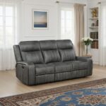 Raelynn Upholstered Track Arm Motion Sofa Gray By Coaster Furniture