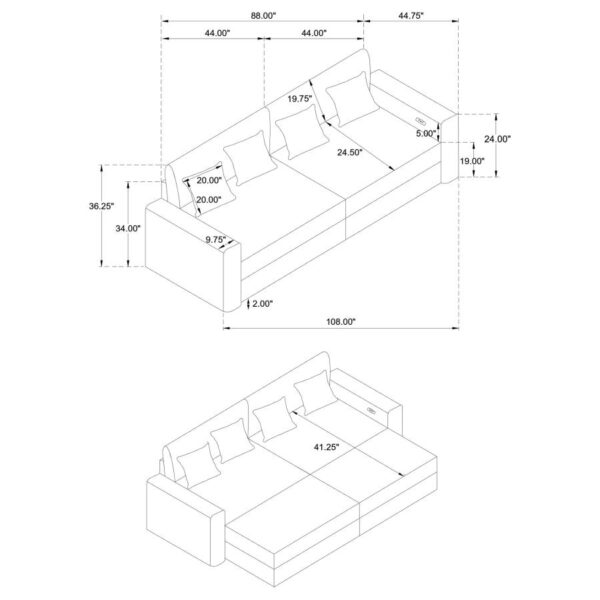 Jacana Corduroy Upholstered Dual Power Chaise Sofa Gray by Coaster Furniture