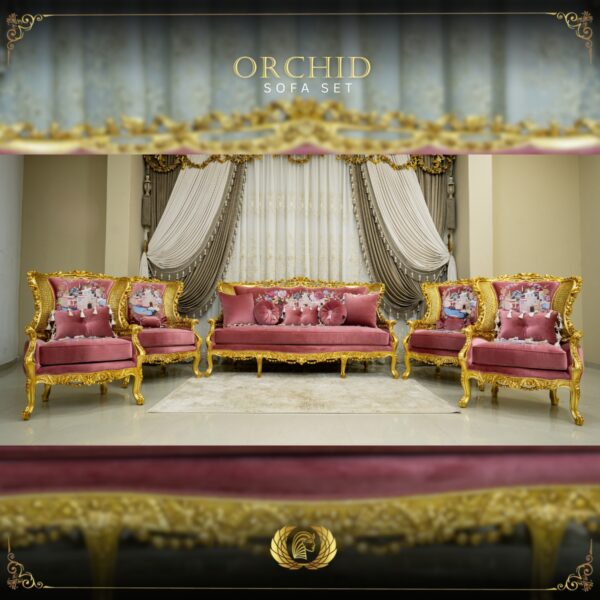 Handmade Gold Magenta Orchid Sofa 12
