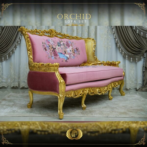 Handmade Gold Magenta Orchid Sofa 10