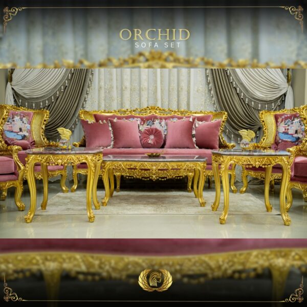 Handmade Gold Magenta Orchid Sofa Set 14