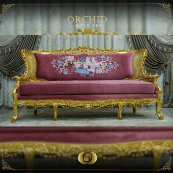 Handmade Gold Magenta Orchid Sofa