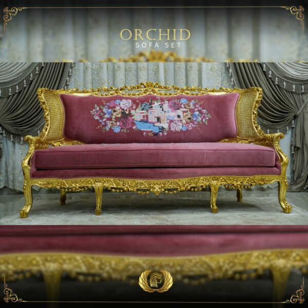 Handmade Gold Magenta Orchid Sofa 9