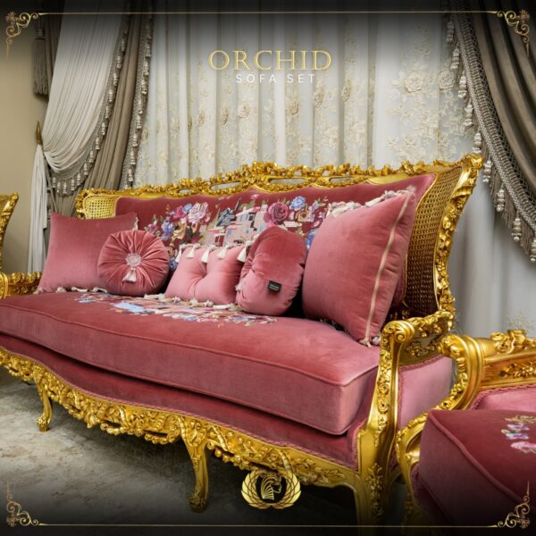 Handmade Gold Magenta Orchid Sofa 14