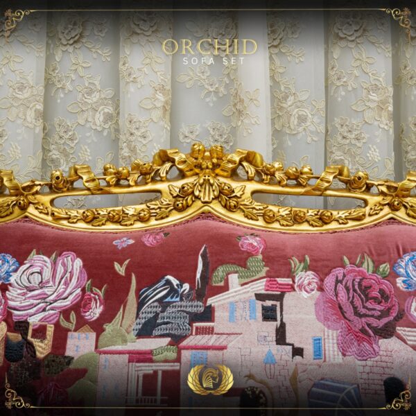 Handmade Gold Magenta Orchid Sofa 13