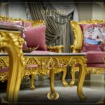 Handmade Gold Magenta Orchid Sofa Set 32