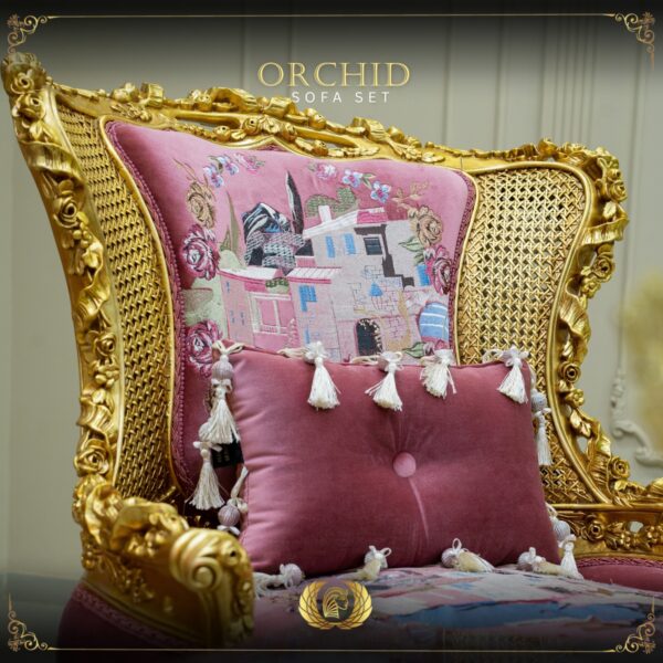 Handmade Gold Magenta Orchid Sofa Set 20