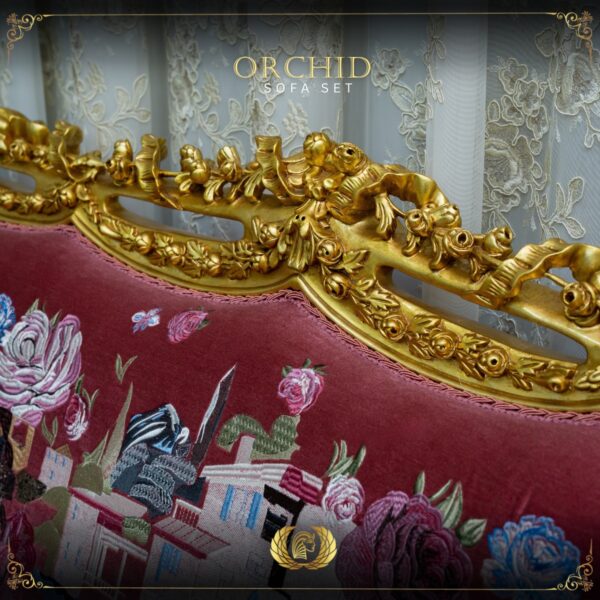 Handmade Gold Magenta Orchid Sofa Set 17