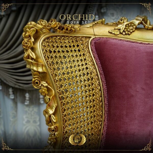 Handmade Gold Magenta Orchid Sofa Set 16
