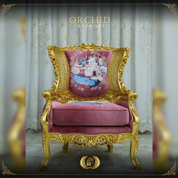 Handmade Gold Magenta Orchid Chair 11