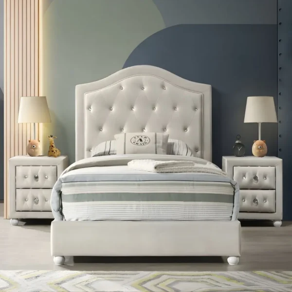 Reggie Beige Fabric Bed By ACME - Image 2