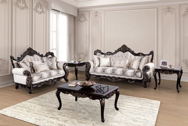 Palencia Traditional Dark Cherry and Beige Sofa FM65005BG-SF by Furniture of America 10