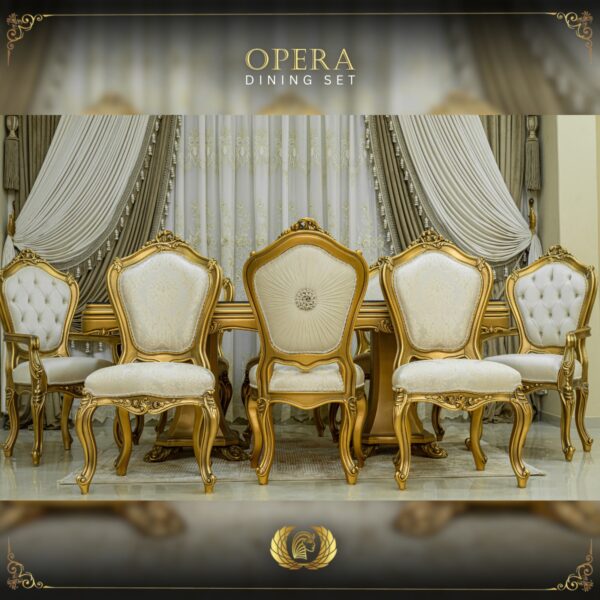 Handmade Gold Beige Opera Dining Table Set 14