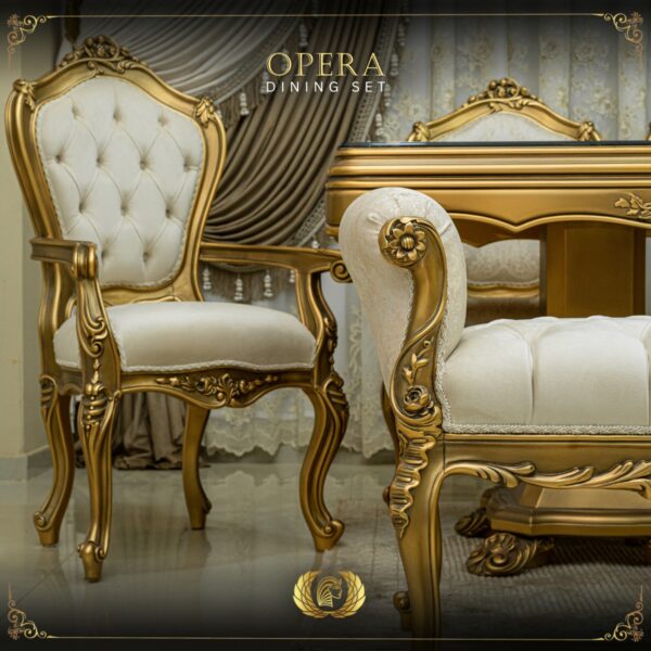 Handmade Gold Beige Opera Dining Arm Chair 13