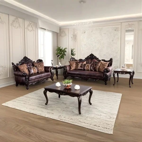 Palencia Traditional Dark Cherry and Brown Sofa FM65005BR-SF by Furniture of America - Image 2