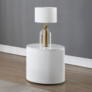 Dyllan White High Gloss Round End Table LV03136 By ACME