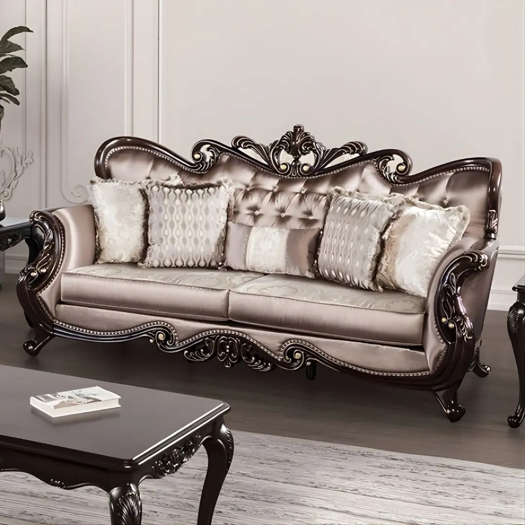 Albacete Traditional Dark Cherry & Brown Velvet Sofa Fm65006Br-Sf By Furniture Of America | Mobilia Cleopatra 3 Albacete Traditional Dark Cherry & Brown Velvet Sofa FM65006BR-SF by Furniture of America - Image 1