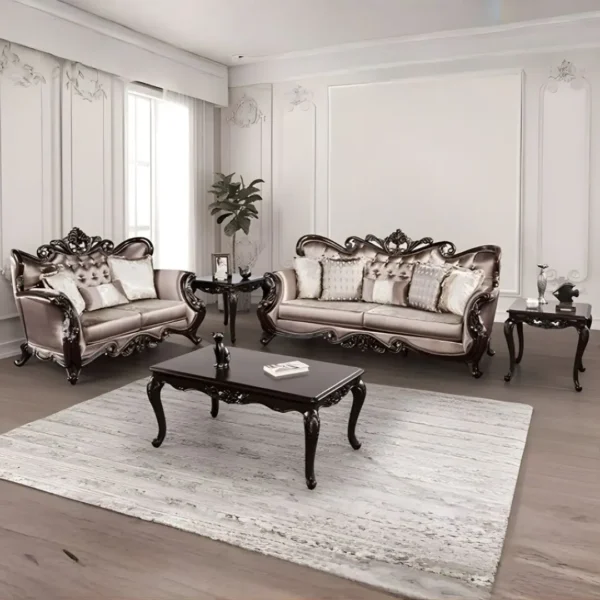 Albacete Traditional Dark Cherry & Brown Velvet Sofa  FM65006BR-SF  by Furniture of America - Image 2