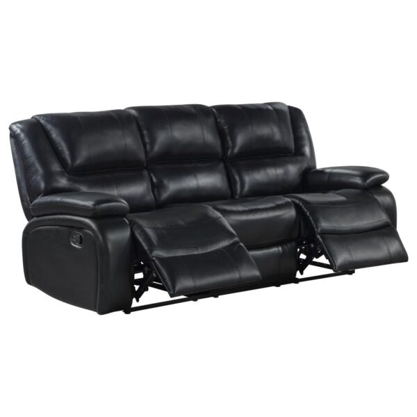 Camila Upholstered Motion Black Leatherette Reclining Sofa by Coaster Furniture 11