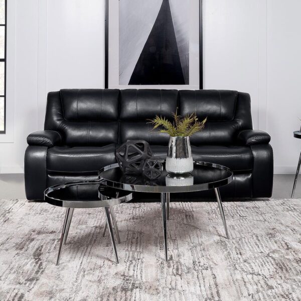 Camila Upholstered Motion Black Leatherette Reclining Sofa by Coaster Furniture 13