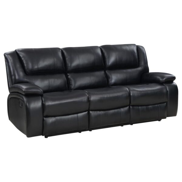 Camila Upholstered Motion Black Leatherette Reclining Sofa by Coaster Furniture 14