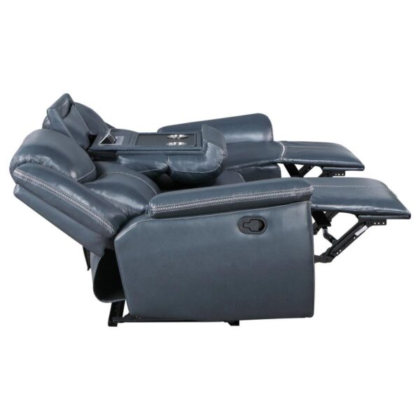 Sloane Upholstered Padded Arm Reclining Sofa Blue by Coaster Furniture 13