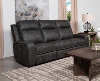 Raelynn Upholstered Track Arm Motion Sofa Grey By Coaster Furniture