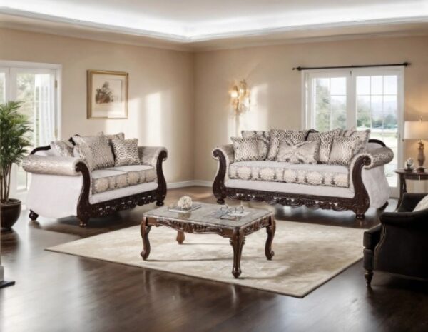 Catalonia Sofa Traditional Beige and Dark Cherry SM6451-SF by Furniture of America 10