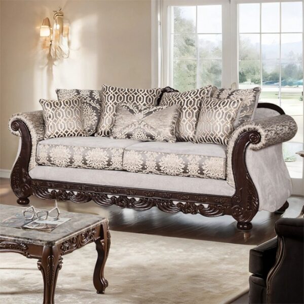 Catalonia Sofa Traditional Beige and Dark Cherry SM6451-SF by Furniture of America 9