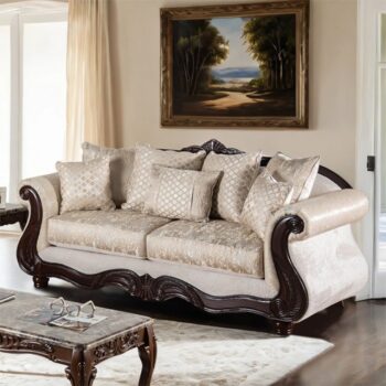 Huelva Sofa Traditional Beige and Dark Cherry SM6452-SF by Furniture of America