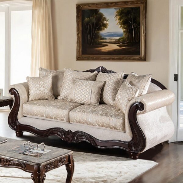 Huelva Sofa Traditional Beige and Dark Cherry SM6452-SF by Furniture of America 9