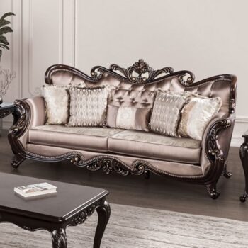 Albacete Traditional Dark Cherry & Brown Velvet Sofa  FM65006BR-SF  by Furniture of America