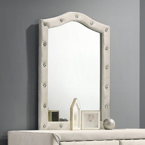 Reggie Mirror in Beige Fabric Finish BD04504 By ACME 7