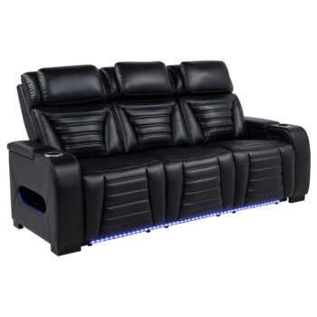 Zuma Faux Leather Dual Power Reclining LED Sofa Black by Coaster Furniture