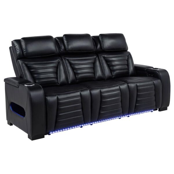 Zuma Faux Leather Dual Power Reclining LED Sofa Black by Coaster Furniture 7