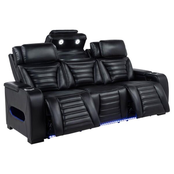 Zuma Faux Leather Dual Power Reclining LED Sofa Black by Coaster Furniture 10