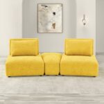 Stavanger Curved 2-Seater with Ottoman in Yellow Chenille FM63001YL-D by Furniture of America 11