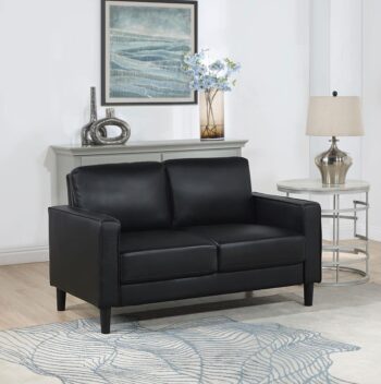Ruth Modern Black Faux Leather Loveseat by Coaster Furniture